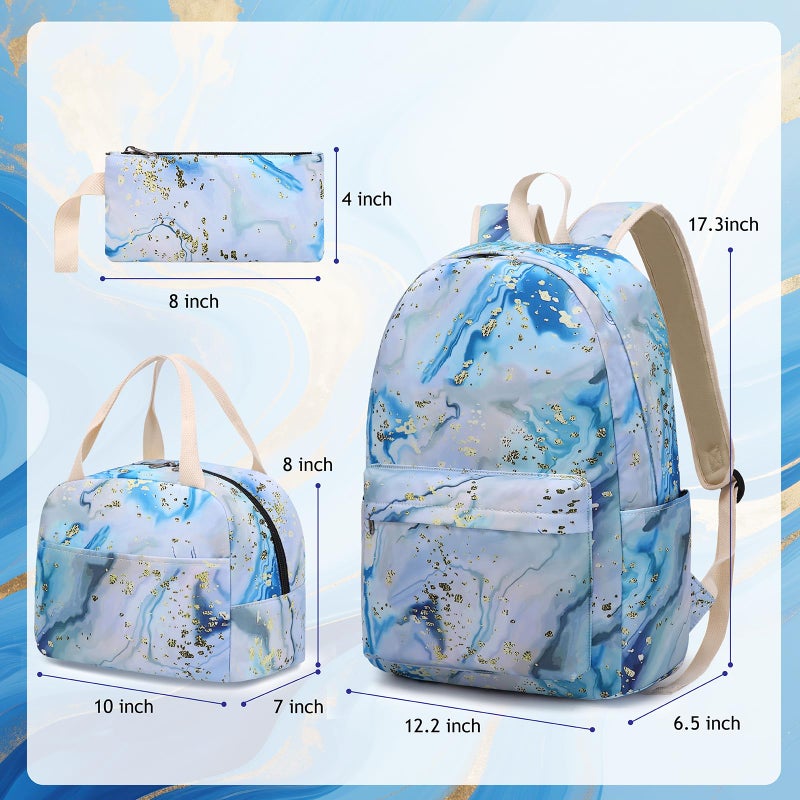 Bluboon Teen Girls School Backpack Kids Bookbag Set with Lunch Box Pencil Case Travel Laptop Backpack Casual Daypacks (Blue-white) - Image 3